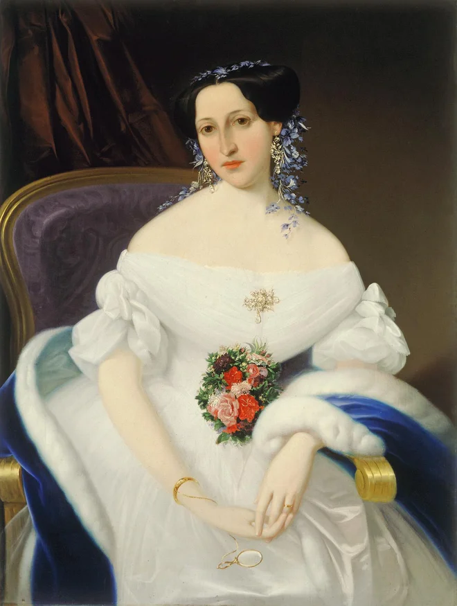 Luiza Pesjak, rojena Crobath, portret mihaela Stroja, ki ga hrani Narodna galerija; (pred 1848), olje, platno, 97 x 74 cm. Foto Narodna Galerija