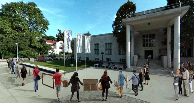 Animacija <em>Poslednjega kóla</em>, ki ga bodo pred Moderno galerijo danes odplesali umetniki.<br />
Foto arhiv Moderne galerije