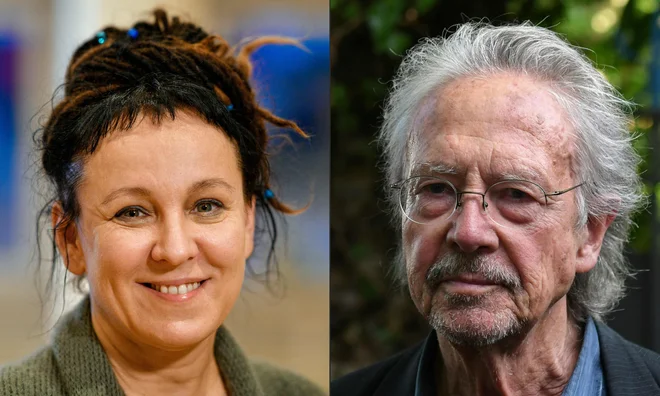 Švedska akademija je zaradi internega škandala podelitev literarne Nobelove nagrade lani odpovedala, izostanek pa letos nadoknadila s razglasitvijo dveh. Ob Petru Handkeju je nobelovka postala še Poljakinja Olga Tokarczuk. FOTO: AFP