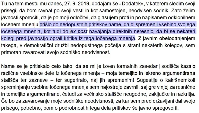 Izsek iz Jakličevega ločenega mnenja.