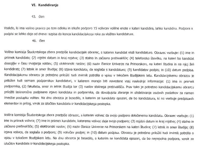 Izsek iz študentskega odloka o volitvah v študentski zbor ŠOUP si študenti in volilna komisija razlagajo drugače.