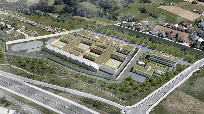 Gradnja novega zapora v Dobrunjah bo predvidoma stala 72 milijonov evrov. Računalniški prikaz