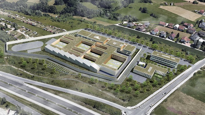Fotografija: Gradnja novega zapora v Dobrunjah bo predvidoma stala 72 milijonov evrov. Računalniški prikaz