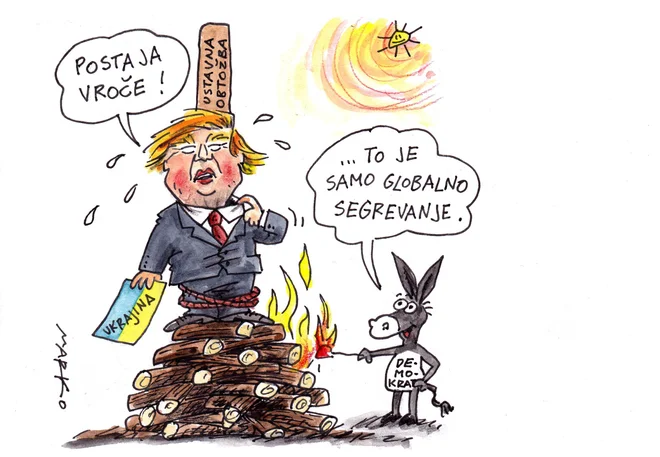 Donaldu Trumpu gori pod nogami. Karikatura: Marko Kočevar&nbsp;