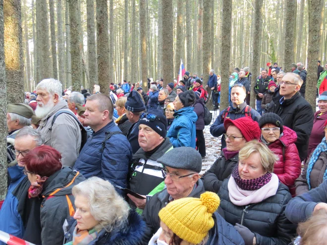 Več kakor 2000 ljudi se je danes pri Treh žebljih na Osankarici udeležilo obletnice pokola bork in borcev. FOTO: Bojan Rajšek/Delo