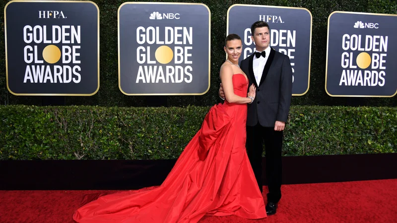 Fotografija: Igralka Scarlett Johansson z zaročencem in igralcem Colinom Jostom. FOTO: Valerie Macon/AFP