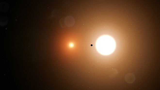 Planet TOI 1338 b in njegovi dve zvezdi. FOTO: NASA's Goddard Space Flight Center 