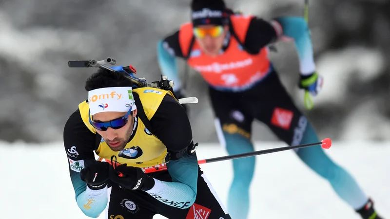 Fotografija: Francoz Martin Fourcade je dobil moško zasledovalno preizkušnjo svetovnega pokala v biatlonu. FOTO: Christof Stache/Afp