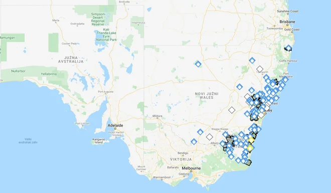 Na jugovzhodu Avstralije so se danes znova razplamteli požari. FOTO: Nsw/Rural Fire Service