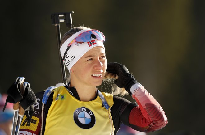 Norvežanka Tiril Eckhoff (na fotografiji) je zgrešila trikrat, italijanska biatlonka Dorothea Wierer še eno tarčo več. FOTO:  Matej Družnik