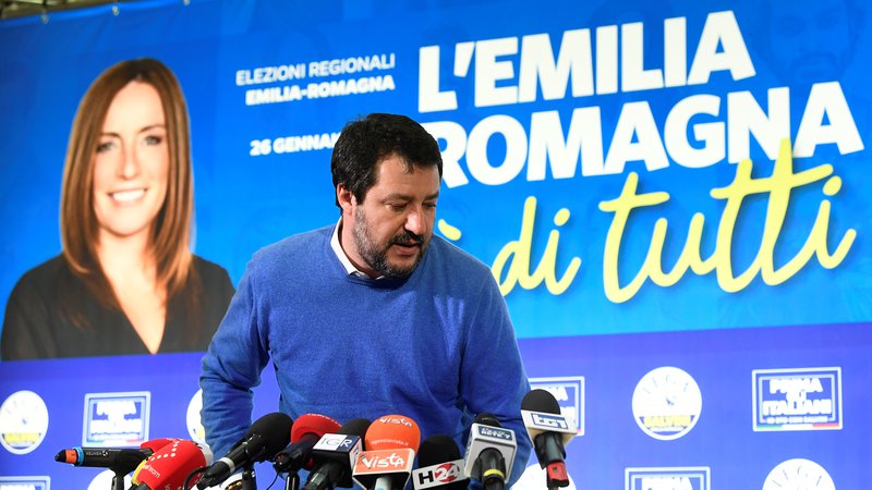 Fotografija: Desničarski Ligi Mattea Salvinija ni uspelo prevzeti oblasti v Emiliji - Romanji. FOTO: Flavio Lo Scalzo/Reuters