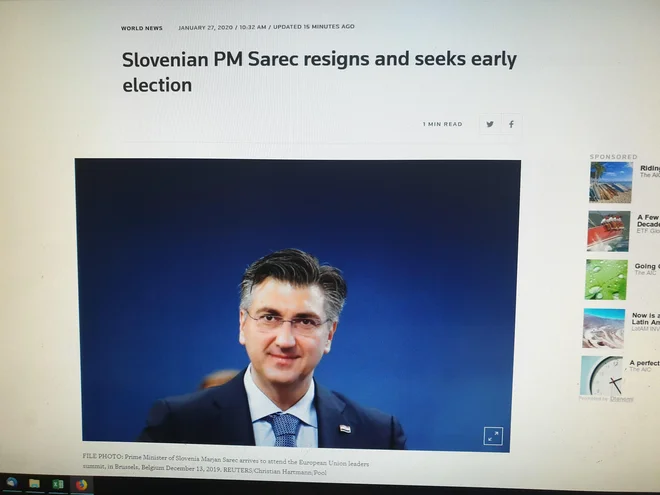 Reuters danes ob 10.32. FOTO:&nbsp;Posnetek zaslona