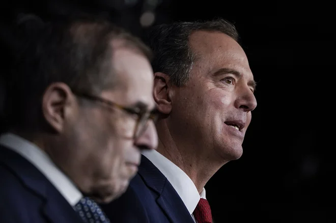 Demokratska tožilca Jerry Nadler in Adam Schiff. Foto Drew Angerer Afp