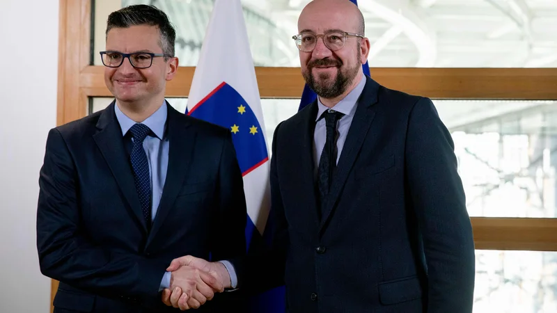 Fotografija: Tako premier Marjan Šarec kot predsednik evropskega sveta Charles Michel prihajata iz liberalne politične družine (Alde). FOTO: Virginia Mayo/AFP