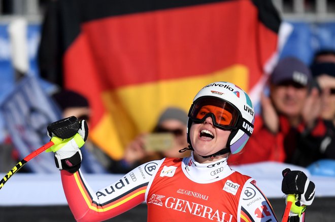 Nemka Viktoria Rebensburg, ki je v soboto osvojila svojo prvo zmago na smukih v svetovnem pokalu, je danes odstopila. FOTO: Christof Stache Afp