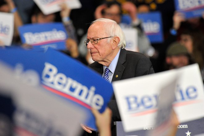 Predsedniški kandidat Bernie Sanders na predvolilnem zborovanju v New Hampshiru Foto AFP