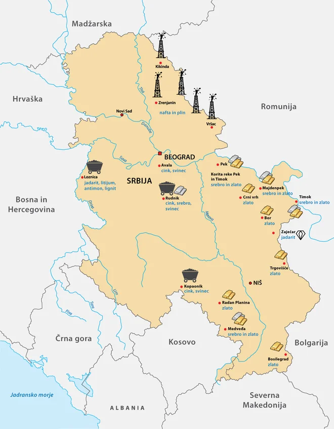 Srbska nahajališča rud in nafte. Foto Delo