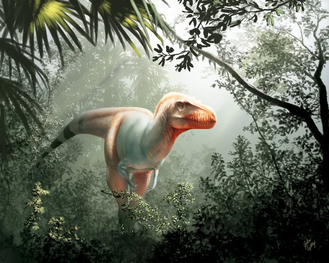 Umetniška upodobitev novoodkrite vrste dinozavrov. FOTO: Julius Csotonyi/The University of Calgary and Royal Tyrrell Museum/AFP