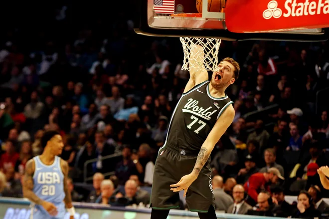 Lani se je Dončić dobro zabaval na tekmi vzhajajočih zvezd. FOTO: USA Today Sports