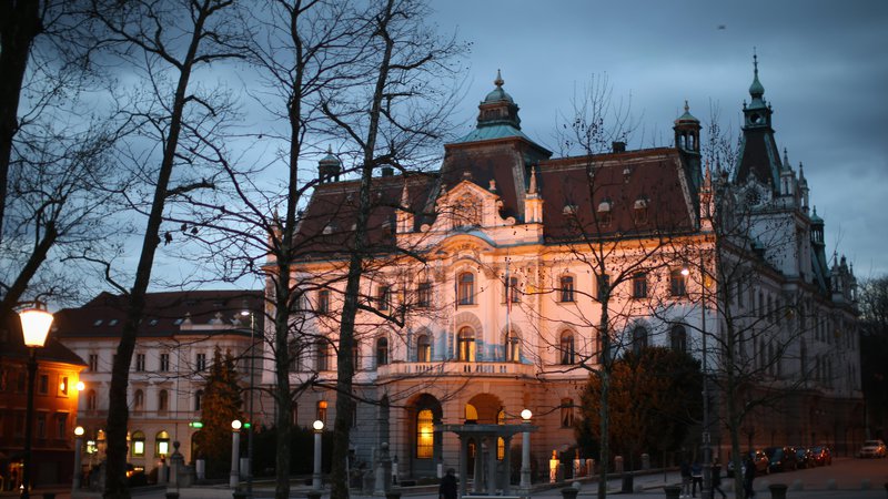 Fotografija: V nekdanjem deželnem dvorcu na Kongresnem trgu, kot se ta trg sredi prestolnice od leta 1991 ponovno imenuje, danes še zmeraj domuje ljubljanska univerza. Foto Jure Eržen