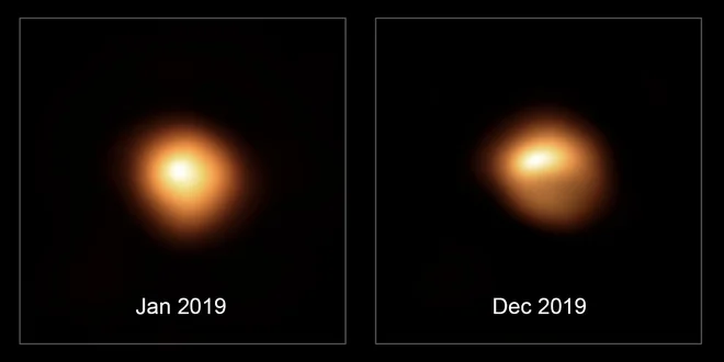 Primerjava, kako je bila videti zvezda januarja in decembra lani. FOTO: ESO/M. Montargès et al.