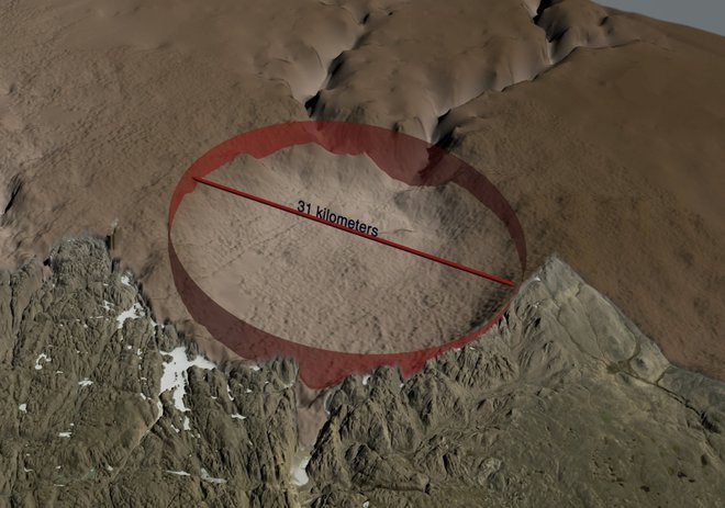 Prvi najdeni krater Hiawatha je bil širok 31 km. FOTO: Nasa