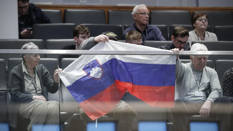 Fotografija: Podporniki Janeza Janše so bili včeraj tudi v državnem zboru. FOTO: Uroš Hočevar