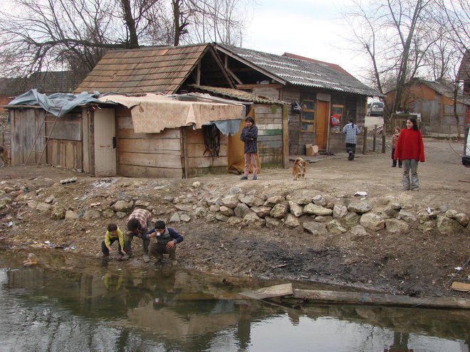 Onesnažen potok Radulja v Dobruški vasi je Romom tudi vir pitne vode. FOTO: Bojan Rajšek/Delo