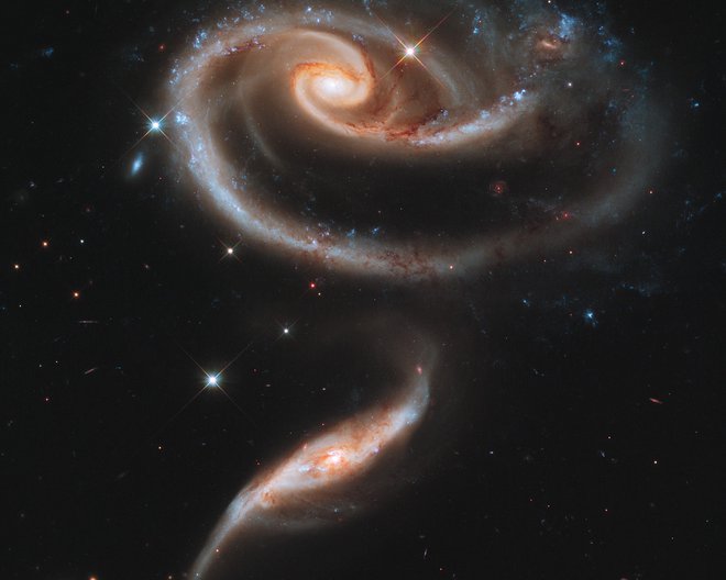 Para galaksij Arp 273 so videti kot vrtnica. FOTO: Nasa, Esa in Hubble Heritage