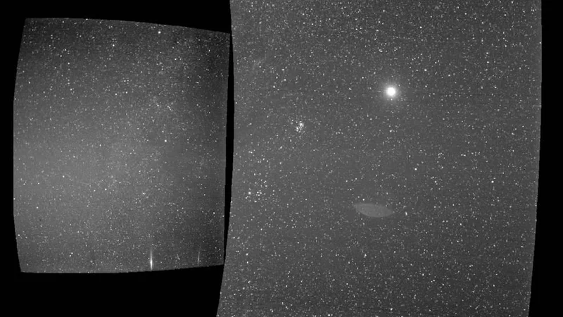 Fotografija: Zemlja je svetleča pika na desni sliki. FOTO: NASA/Naval Research Laboratory/Parker Solar Probe