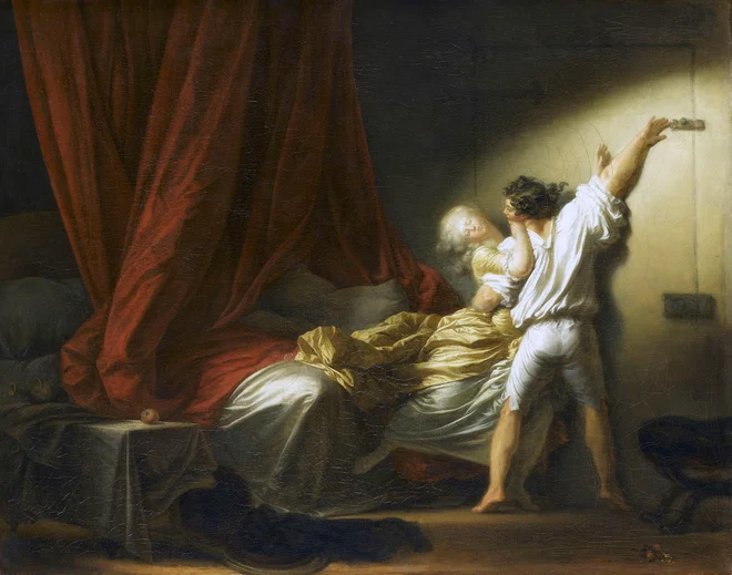 Senzualnost zapeljevanja na platnu Jeana Honoreja Fragonarda iz leta 1777