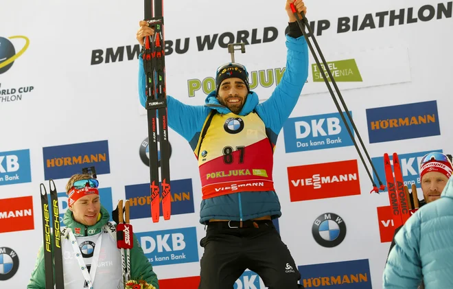 Martin Fourcade ni bil dominanten v smučini, bil pa je brezhiben na strelišču. FOTO: Matej Družnik/Delo