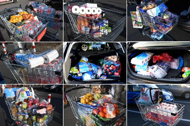 Širjenje novega koronavirusa je prestrašilo številne Slovence. Strah se odraža tudi v obisku trgovin. Kupci namreč opravljajo večje nakupe, več pa je predvsem povpraševanja po osnovnih živilih in izdelkih z daljšim rokom uporabe. Vsi sicer mirijo, da težav z zalogami za zdaj ne pričakujejo. FOTO: Ina Fassbender/Afp