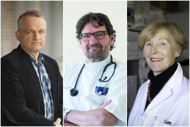 Alojz Ihan, Janez Tomažič, Tatjana Avšič Zupanc. Zdravniki, ki nam s svojimi prispevki pomagajo bolje razumeti koronavirus. FOTO: Arhiv Dela&nbsp;