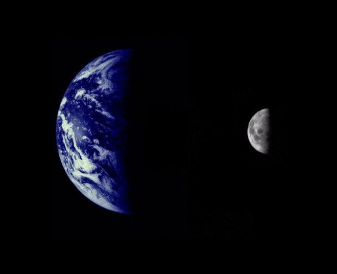 Takole je Mariner v objektiv ujel Zemljo in Luno. FOTO: Nasa