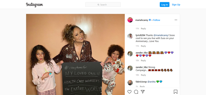 Pevka Mariah Carey ostaja doma ... za ves svet. Fotografiji Instagram