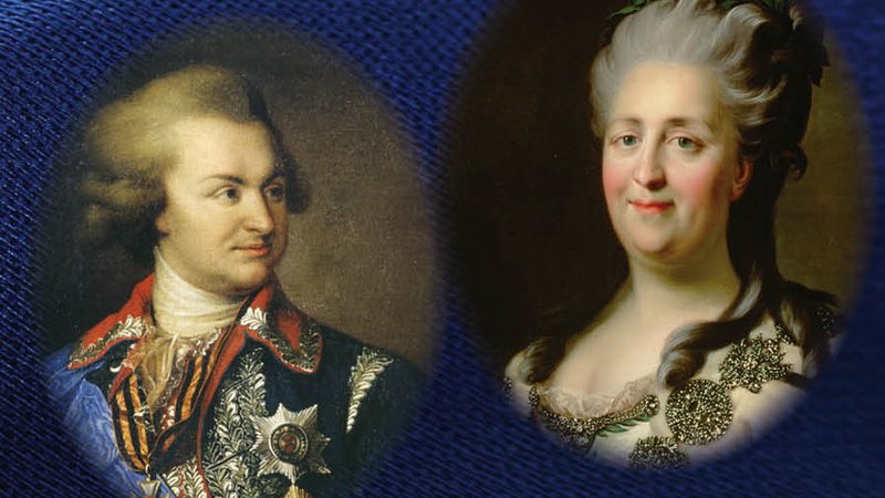 Fotografija: Grigorij Potemkin, vojak in ljubimec, in Katarina Velika, mati velike Rusije, narisal Johann Baptist von Lampi starejši. FOTO: arhiv založbe