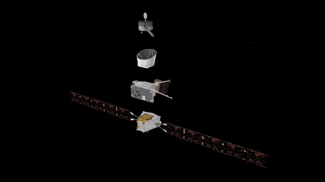 Trije deli BepiColomba: MTM, MPO, in MIO
FOTO: ESA/ATG Medialab