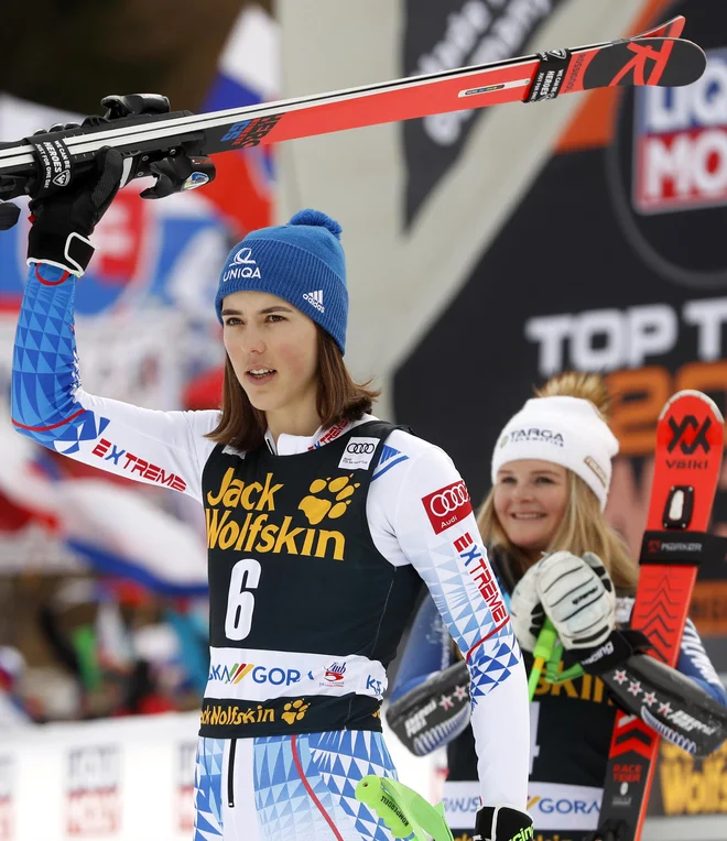 Petra Vlhova je blestela tudi na januarski tekmi za Zlato lisico v Kranjski Gori. FOTO: Matej Družnik/Delo