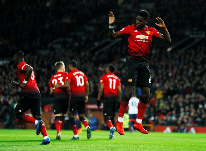 Paul Pogba se je znal poveseliti po novi odlični predstavi v majici Manchester Uniteda. FOTO: Reuters