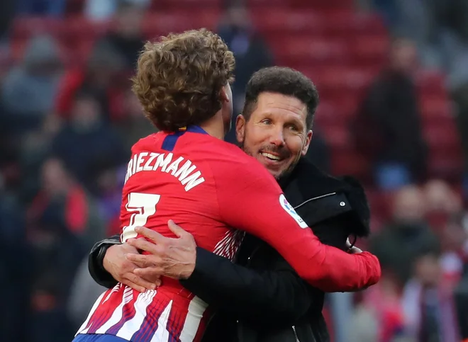 Antoine Griezmann je Oblakovim prinesel tri točke, trener Diego Simeone pa ni želel govoriti o Škofjeločanu. FOTO: Reuters