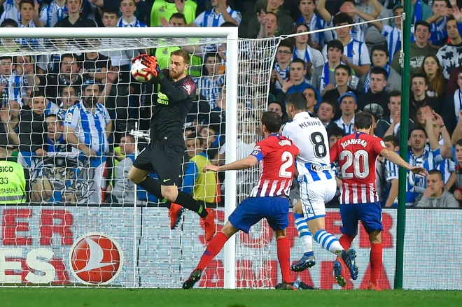 Jan Oblak med tekmo vSan Sebastianu. FOTO: AFP