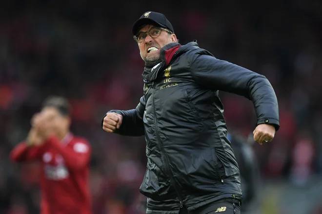 Jürgen Klopp se je v svojem slogu veselil nove zmage. FOTO: AFP