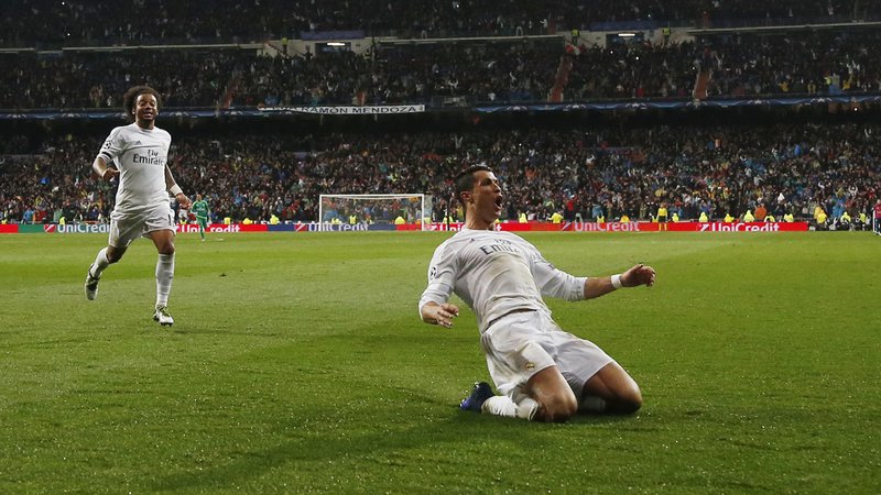 Fotografija: Kralj strelcev v ligi prvakov Cristiano Ronaldo je maja 2017 zabil tri gole tudi v polfinalni tekmi z Atleticom. FOTO: Reuters
