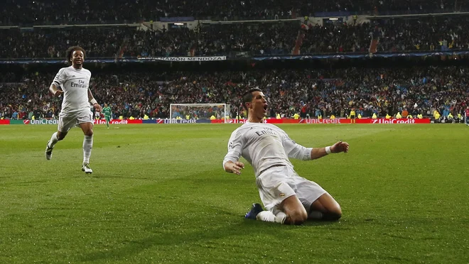 Kralj strelcev v ligi prvakov Cristiano Ronaldo je maja 2017 zabil tri gole tudi v polfinalni tekmi z Atleticom. FOTO: Reuters