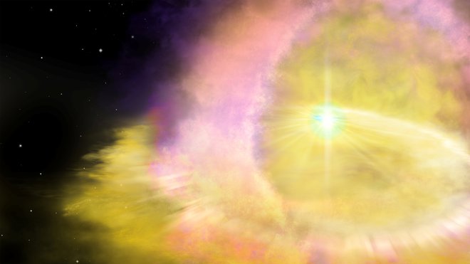 Umetniška upodobitev supernove SN2016aps. VIR: Aaron Geller/Northwestern University/Reuters