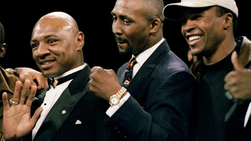 Fotografija: Marvin Hagler (levo), Thomas Hearns in Sugar Ray Leonard (desno) je trojica velike četverice mušketirjev, ki so zaznamovali osemdeseta leta v boksu. FOTO: Reuters
