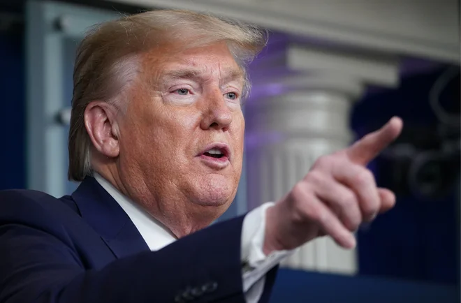 Ameriški predsednik Trump med tiskovno konferenco. Foto Mandel Ngan Afp