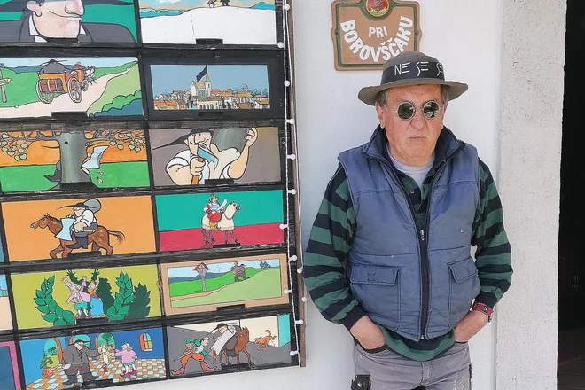 Božidar Strman - Mišo pred panjskimi končnicami z Martinom Krpanom Osebni arhiv