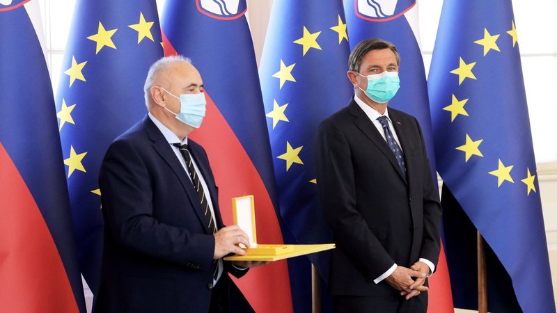 Fotografija: Predsednik NZS Radenko Mijatović in predsednik republike Slovenije Borut Pahor. FOTO: Daniel Novaković/STA